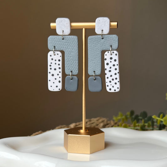 Geometric Tiered Polymer Clay Dangle Earrings
