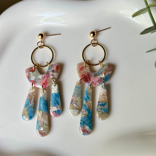 Pastel Marbled Polymer Clay Dangle Earrings