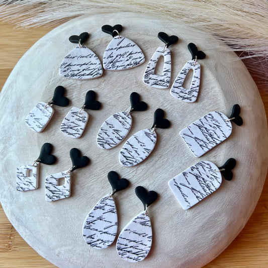 Love Letter Mini Collection - Black & White Polymer Clay Earrings