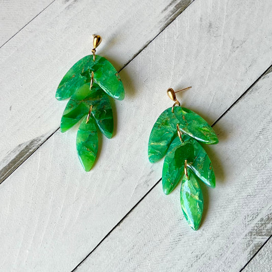 Green Translucent Leaf Polymer Clay Earrings