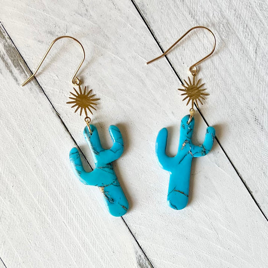 Cactus Turquoise Stone Inspired Polymer Clay Earrings