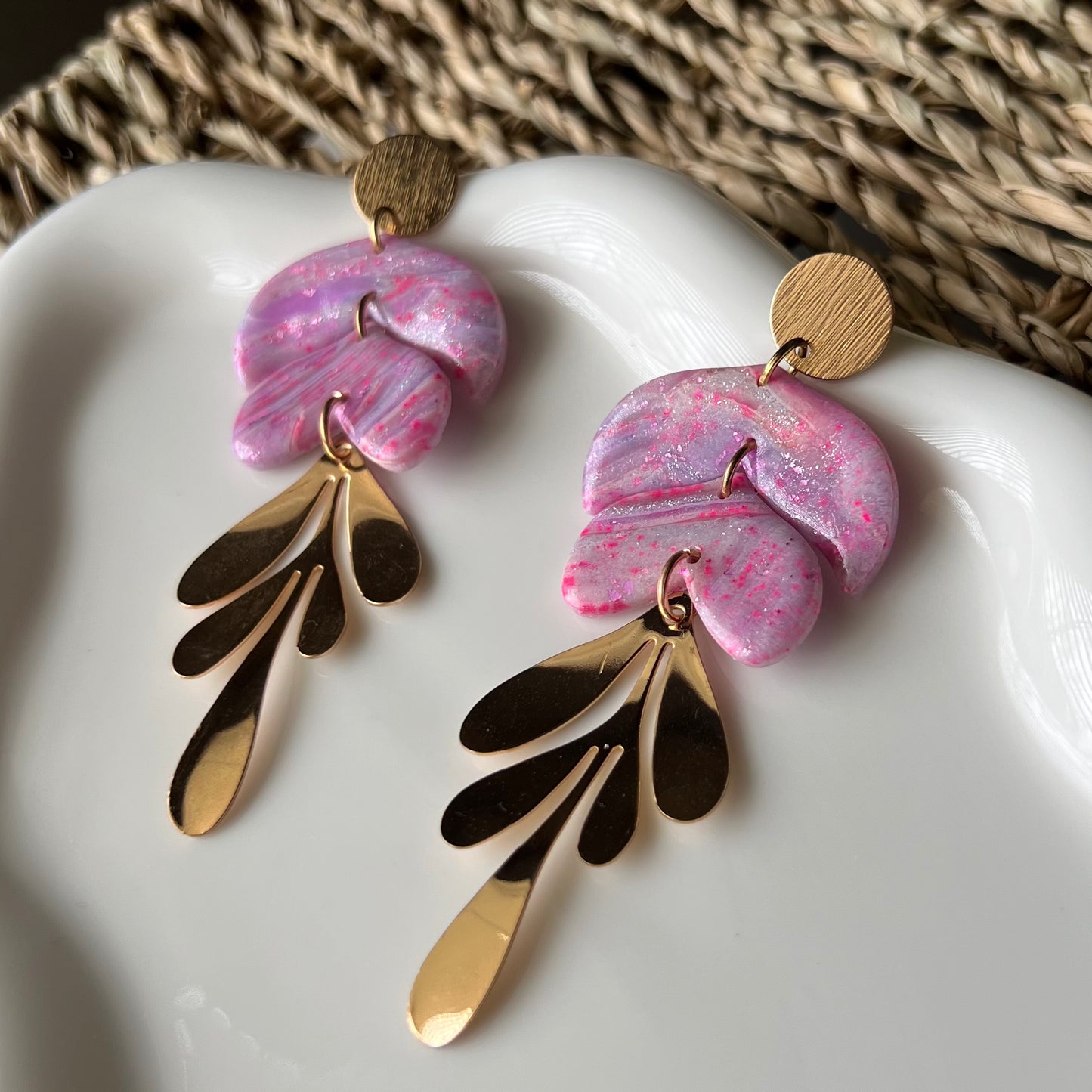 Pink & Purple Marbled Polymer Clay Earrings