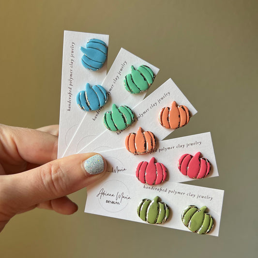 Metallic Vintage Inspired Pumpkin Clay Stud Earrings