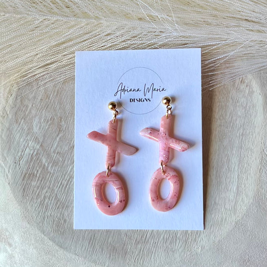XOXO Soft Pink Marbled Polymer Clay Earrings