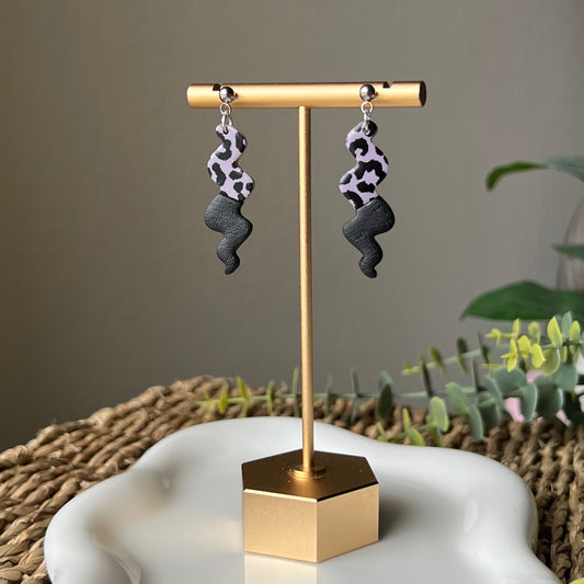 Animal Print Black Color Block Squiggle Clay Earrings