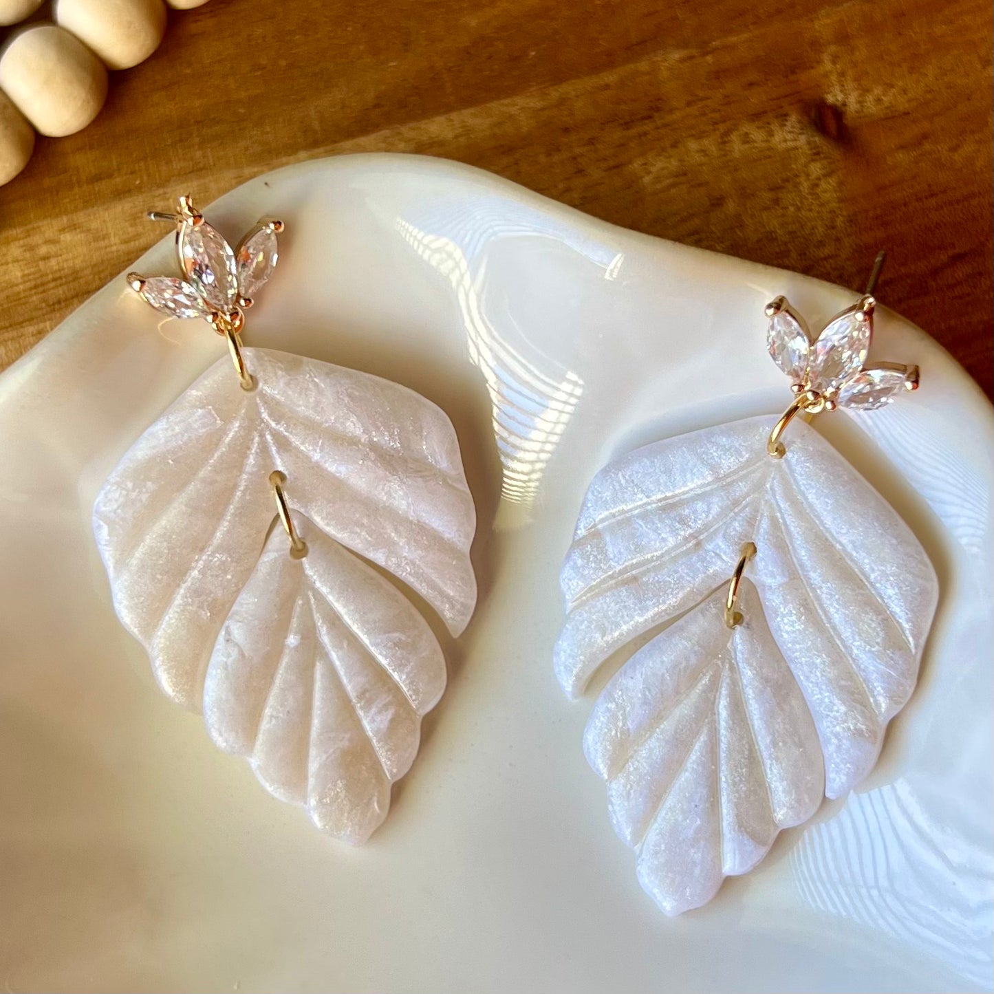 Cream Translucent Polymer Clay Earrings - Bridal Collection