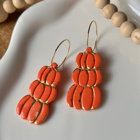 Stacked Pumpkin Polymer Clay Hoop Earrings
