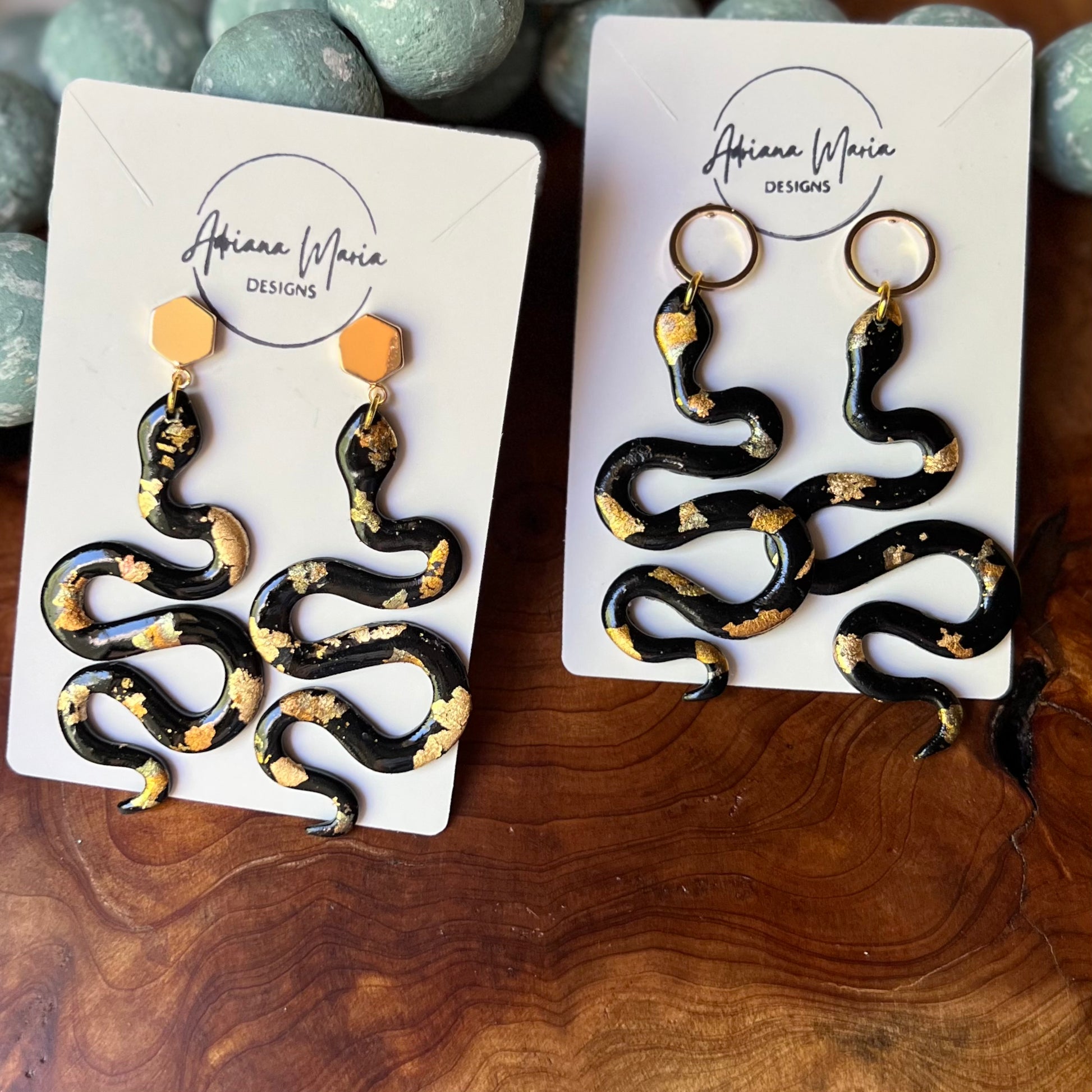 Black Gold Snake Polymer Clay Earrings