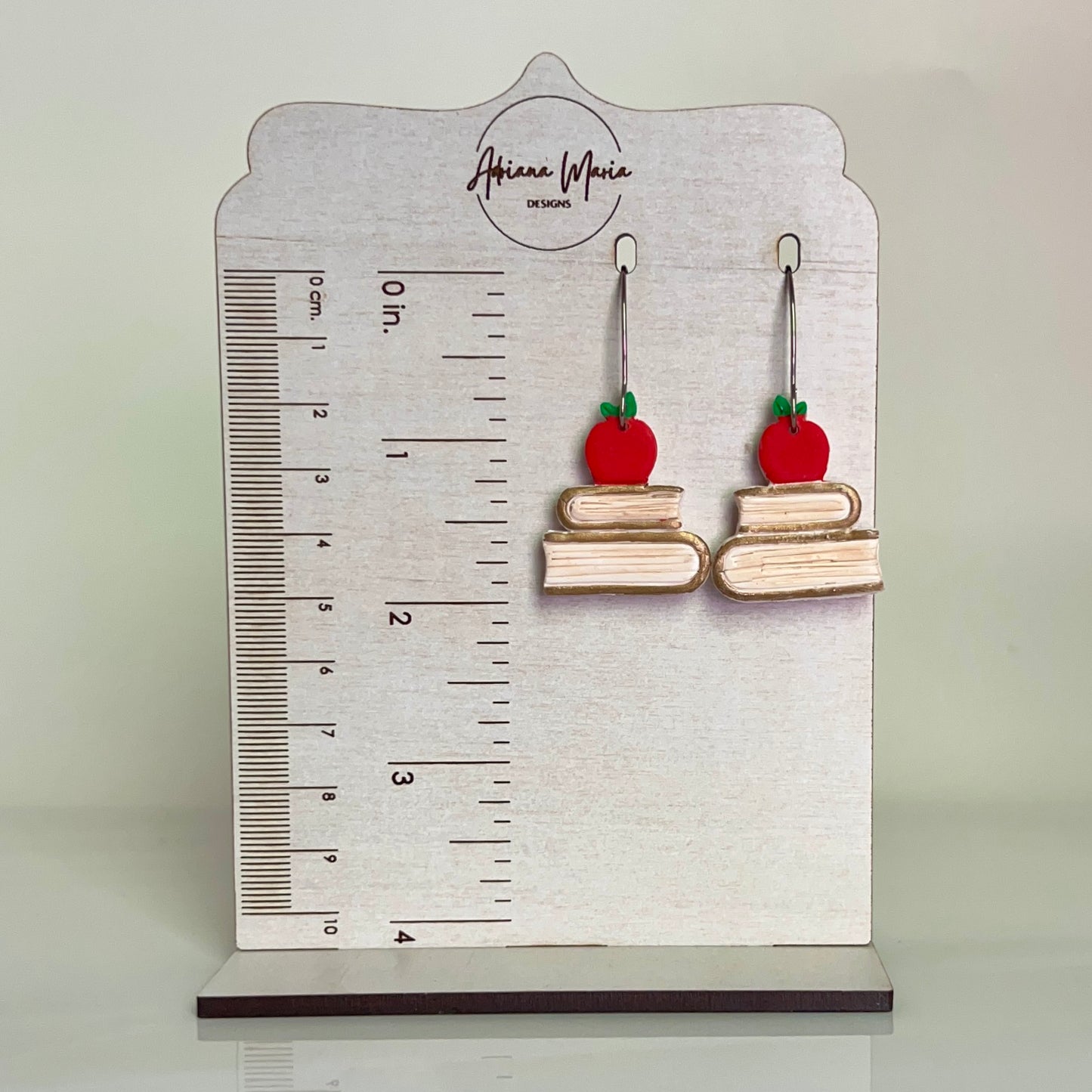 Teacher’s Gift - Back To School - Apple & Stacked Books Polymer Clay Earrings