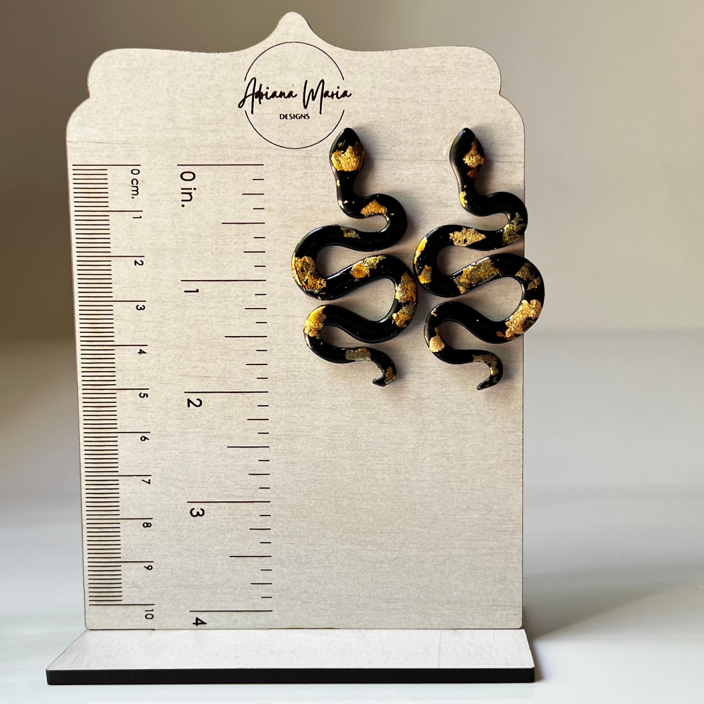 Black & Gold Snake Polymer Clay Stud Earrings