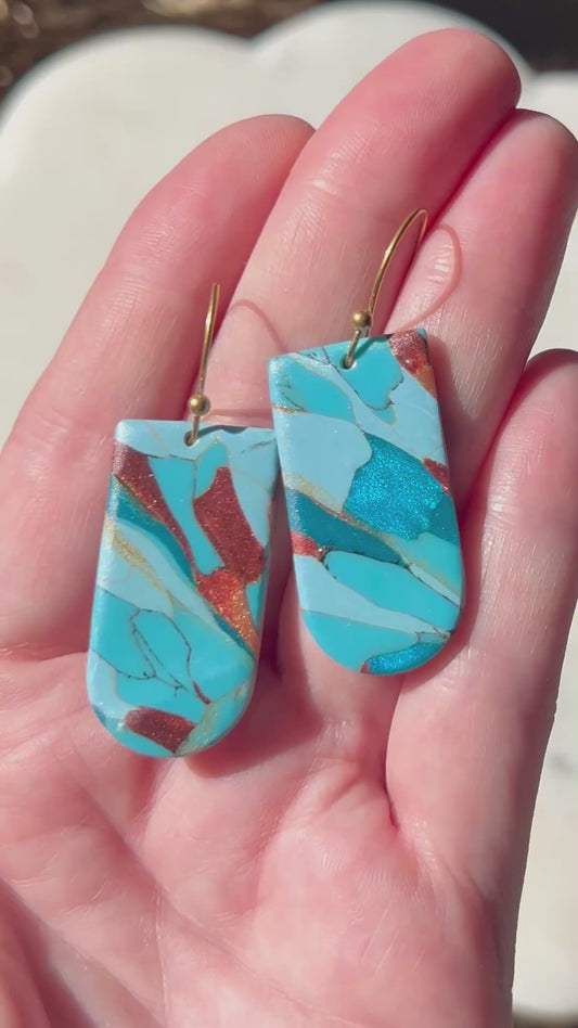 Turquoise Stone inspired Polymer Clay Earrings, lightweight dangles, western style
